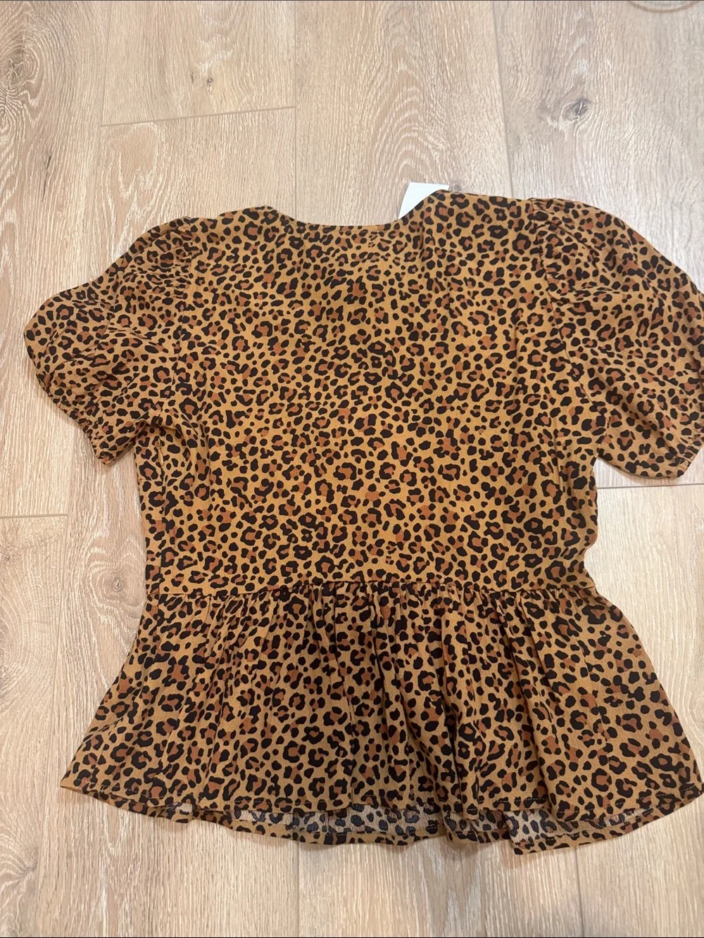 J. Crew Leopard Print Peplum Short Sleeve Top in Brown and Black